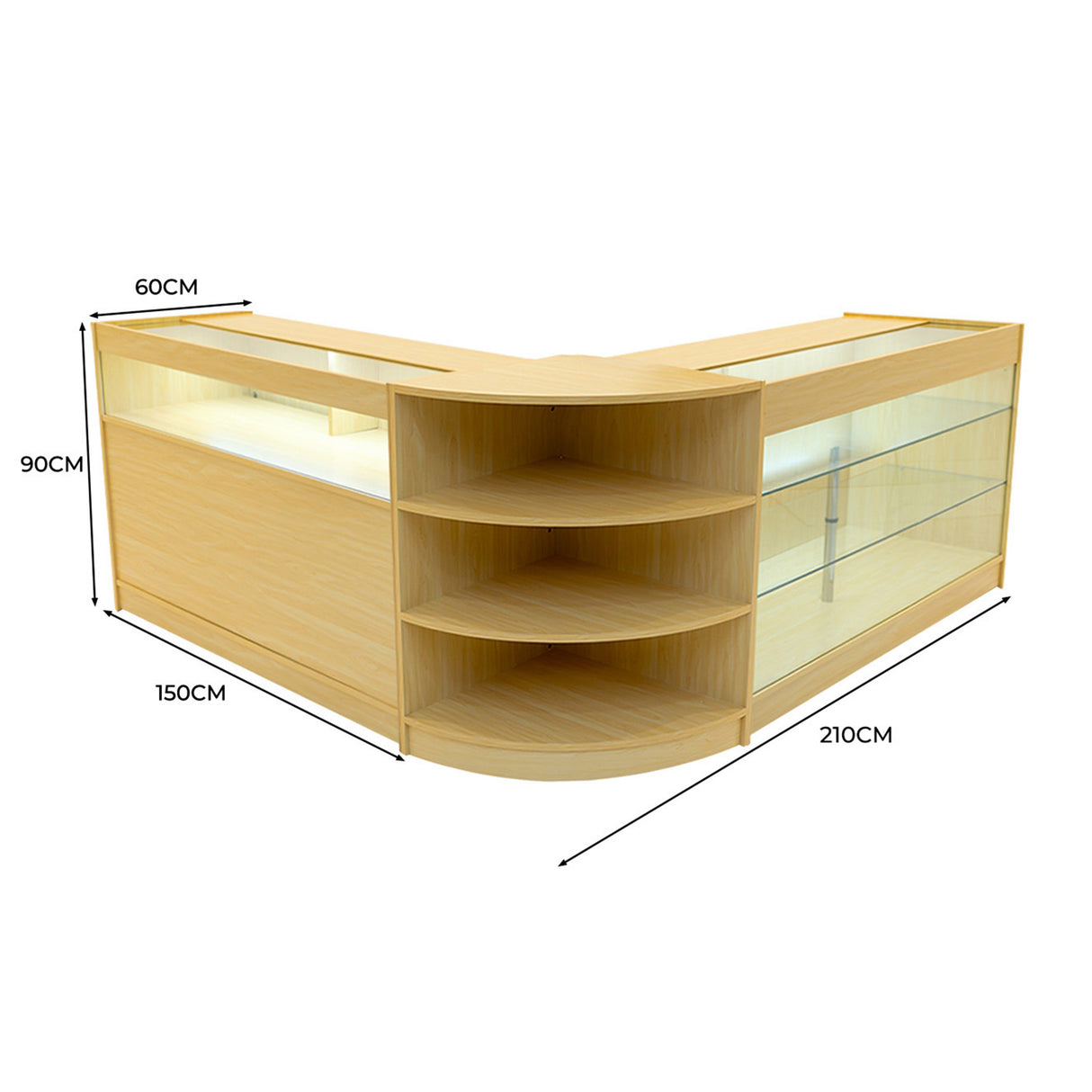 Set Mostradores Comerciales con Luz LED "DEMETER" LM60 + K1500 + B1500 – Arce