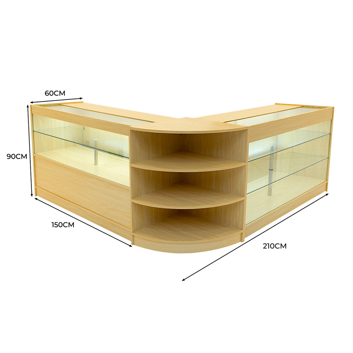 Set Mostradores Comerciales con Luz LED "CALLIOPE" LM60 + K1500 + C1500 – Arce