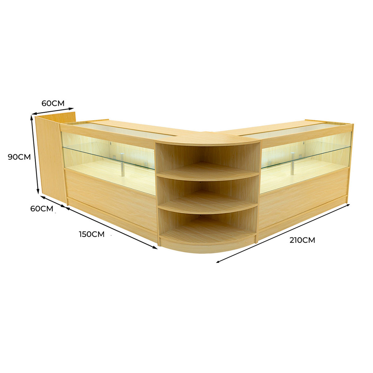 Set Mostradores Comerciales con Luz LED "ECLIPSE" LM60 + 2xC1500 + TB60 – Arce