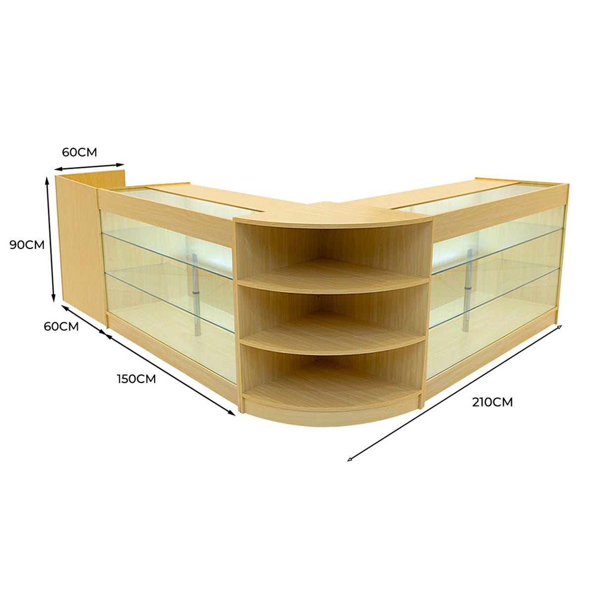 Set Mostradores Comerciales con Luz LED "ASTRO" LM60 + 2xK1500 + TB60 – Arce