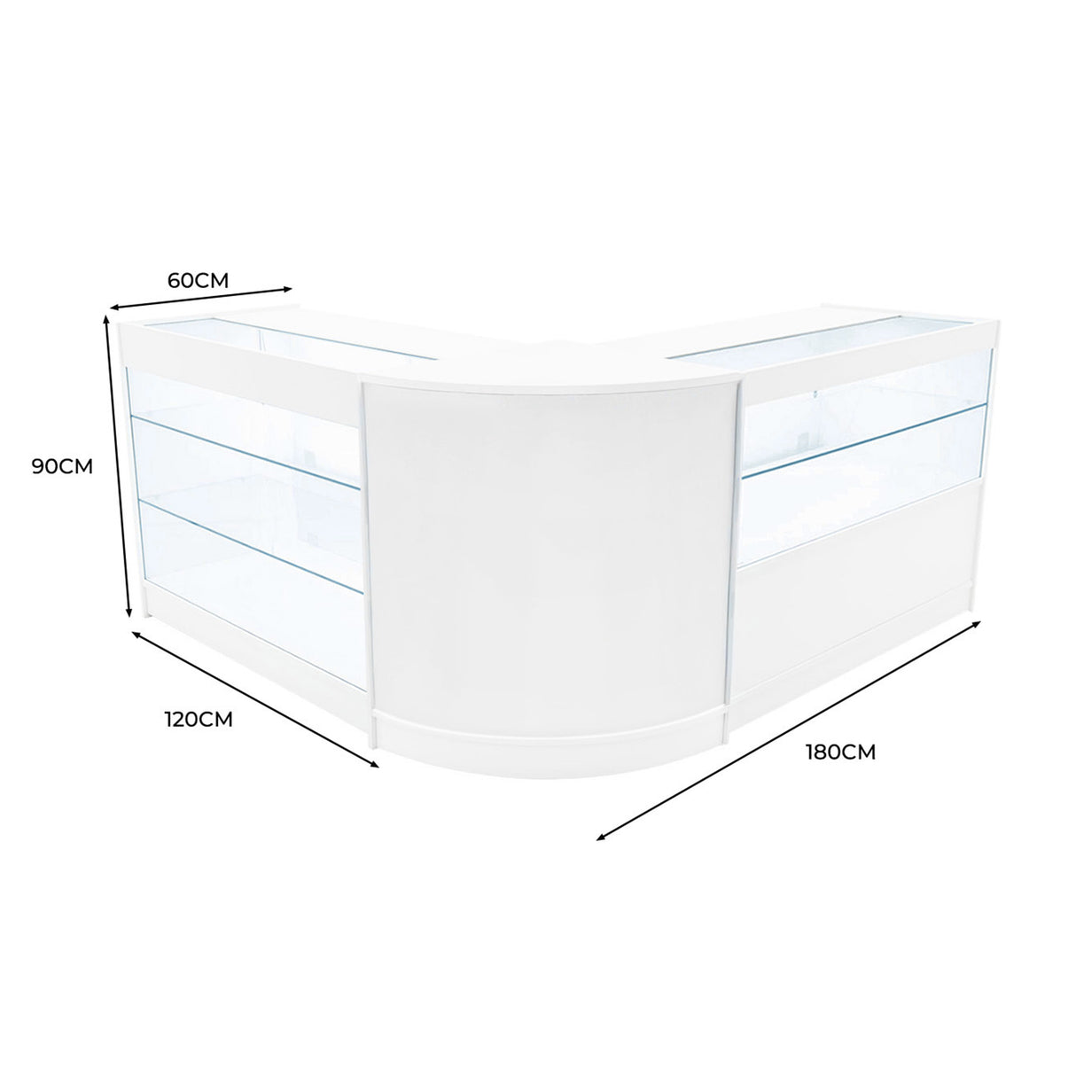 Set Mostradores Comerciales con Luz LED "HERA" CM60 + K1200 + C1200 – Blanco