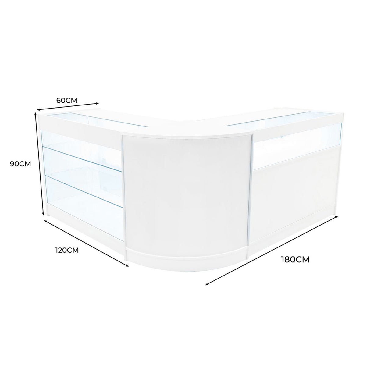 Set Mostradores Comerciales con Luz LED "TRITON" CM60 + K1200 + B1200 – Blanco