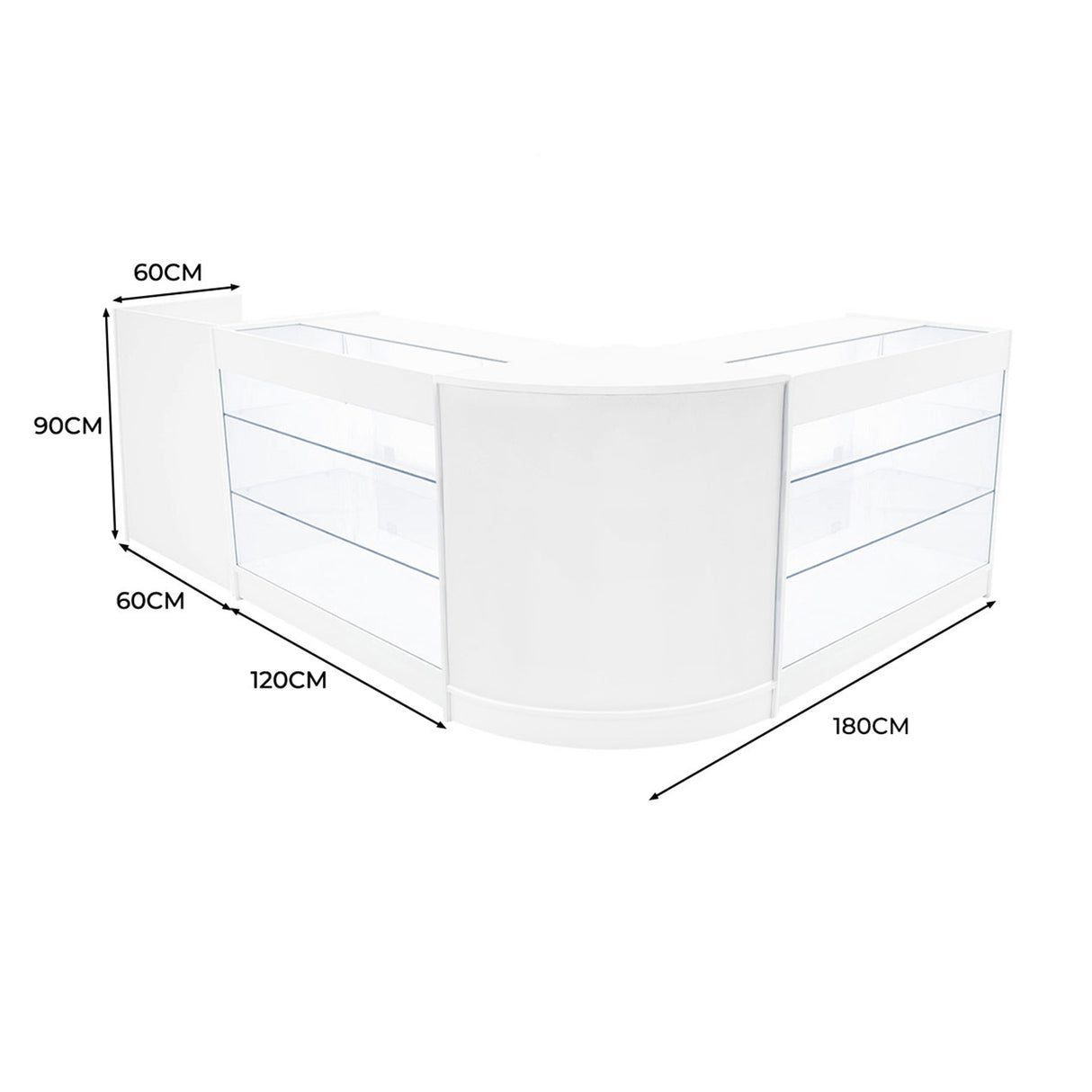 Set Mostradores Comerciales con Luz LED "ARIES" CM60 + 2xK1200 + TB60 – Blanco