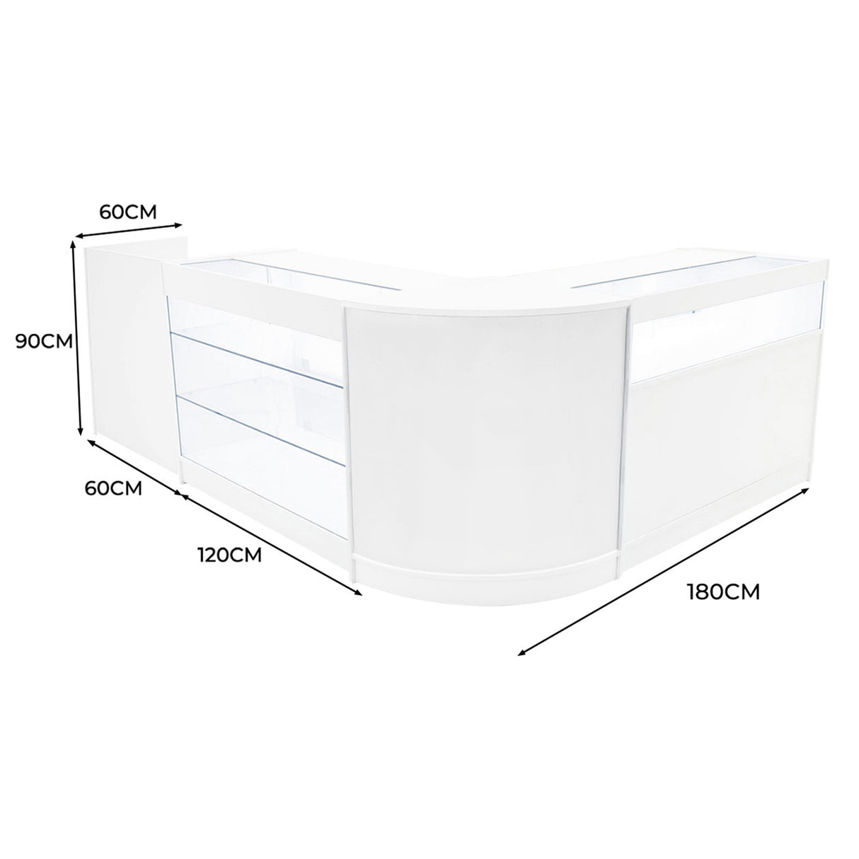 Set Mostradores Comerciales con Luz LED "POLARIS" CM60 + B1200 + K1200 + TB60 – Blanco