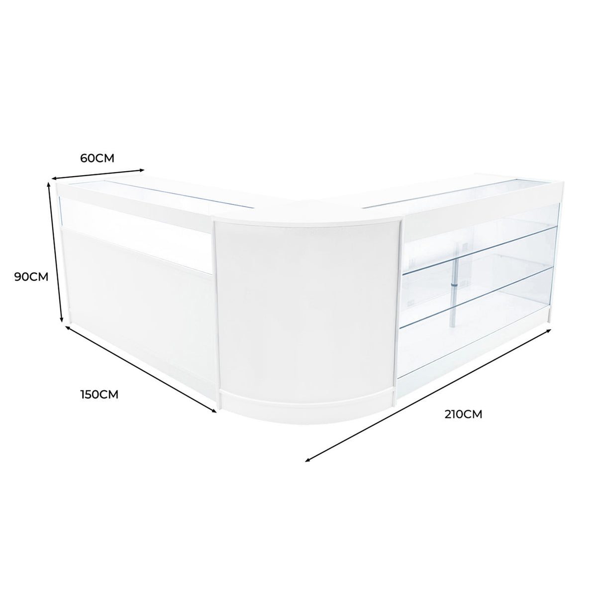 Set Mostradores Comerciales con Luz LED "TRITON" CM60 + K1500 + B1500 – Blanco