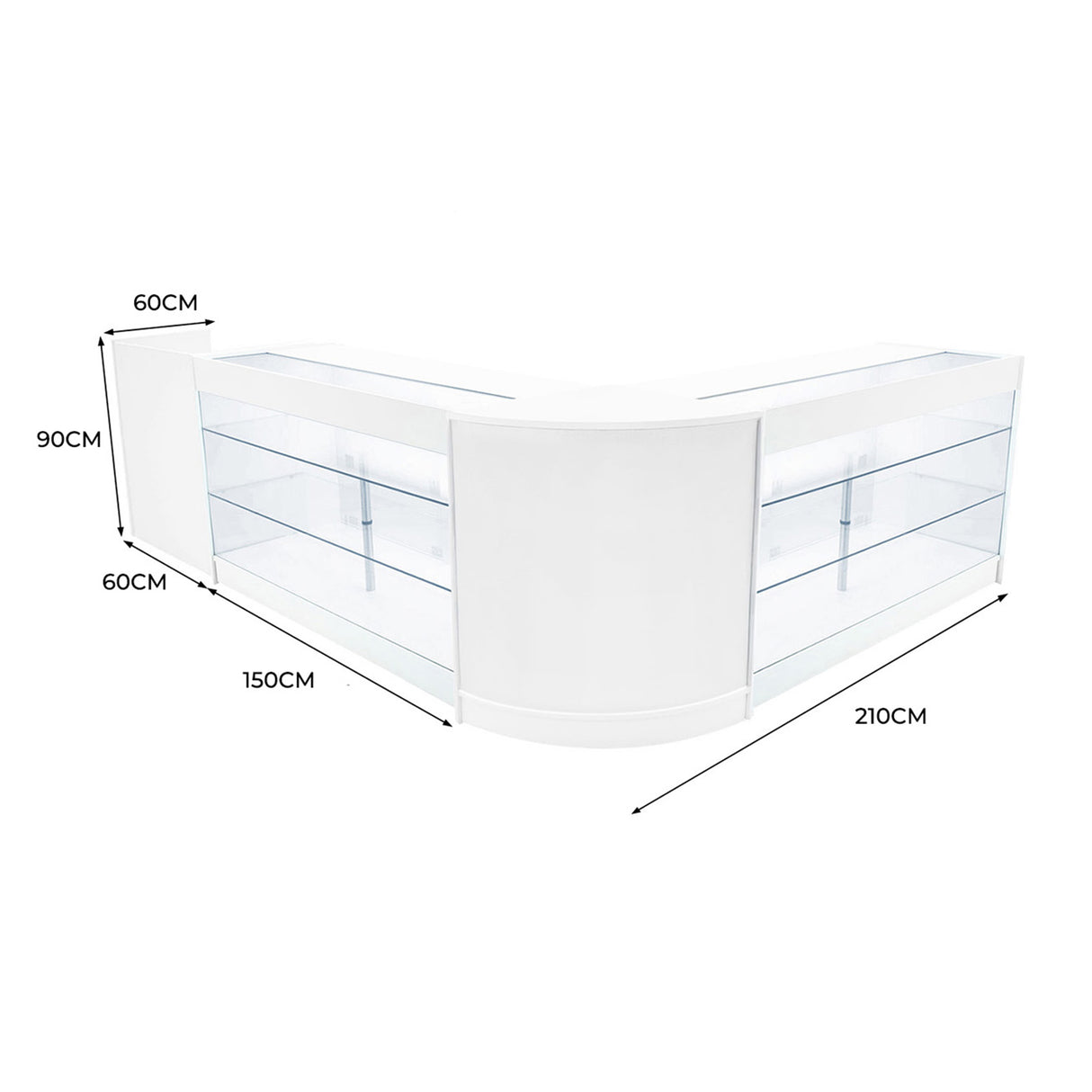 Set Mostradores Comerciales con Luz LED "ARIES" CM60 + 2xK1500 + TB60 – Blanco