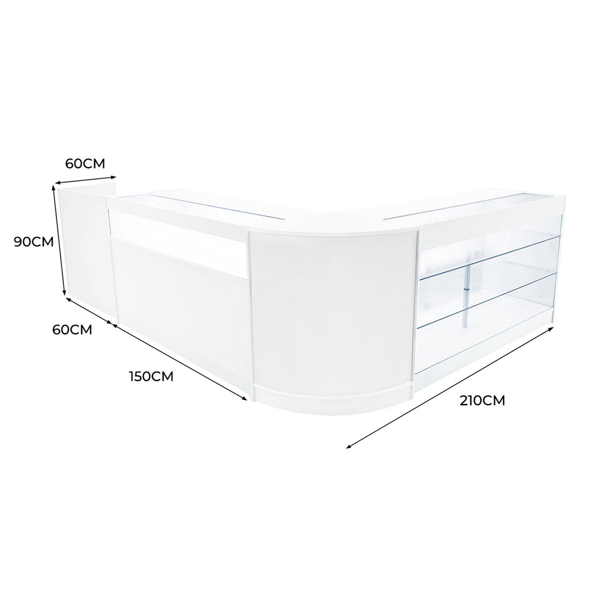 Set Mostradores Comerciales con Luz LED "POLARIS" CM60 + B1500 + K1500 + TB60 – Blanco