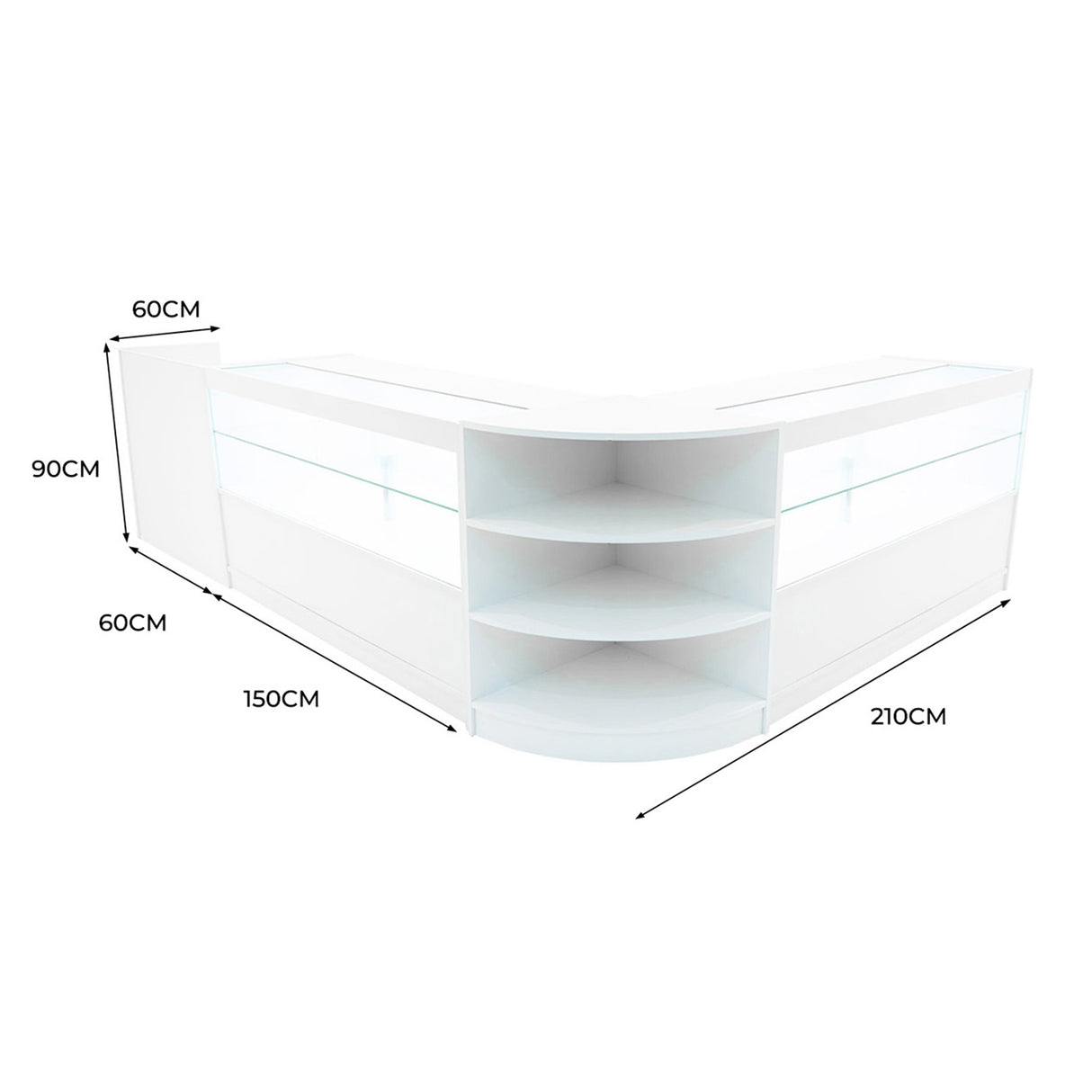 Set Mostradores Comerciales con Luz LED "ECLIPSE" LM60 + 2xC1500 + TB60 – Blanco