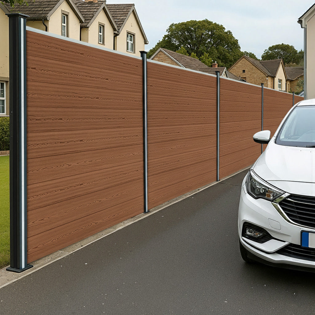 Vallas para exteriores de WPC y Aluminio - 4x Paneles + 5xPostes | Marrón