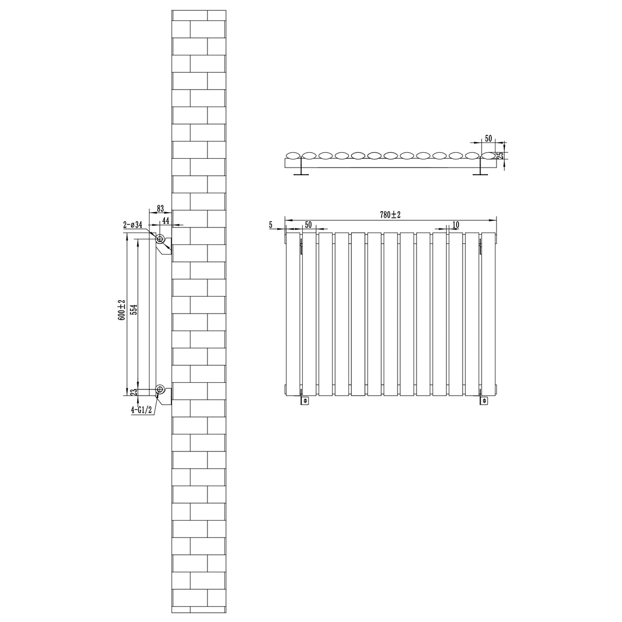 Radiador de columna ovalado en gris antracita, dimensiones 600 mm x 780 mm, con diseño elegante y acabado liso, ideal para calefacción