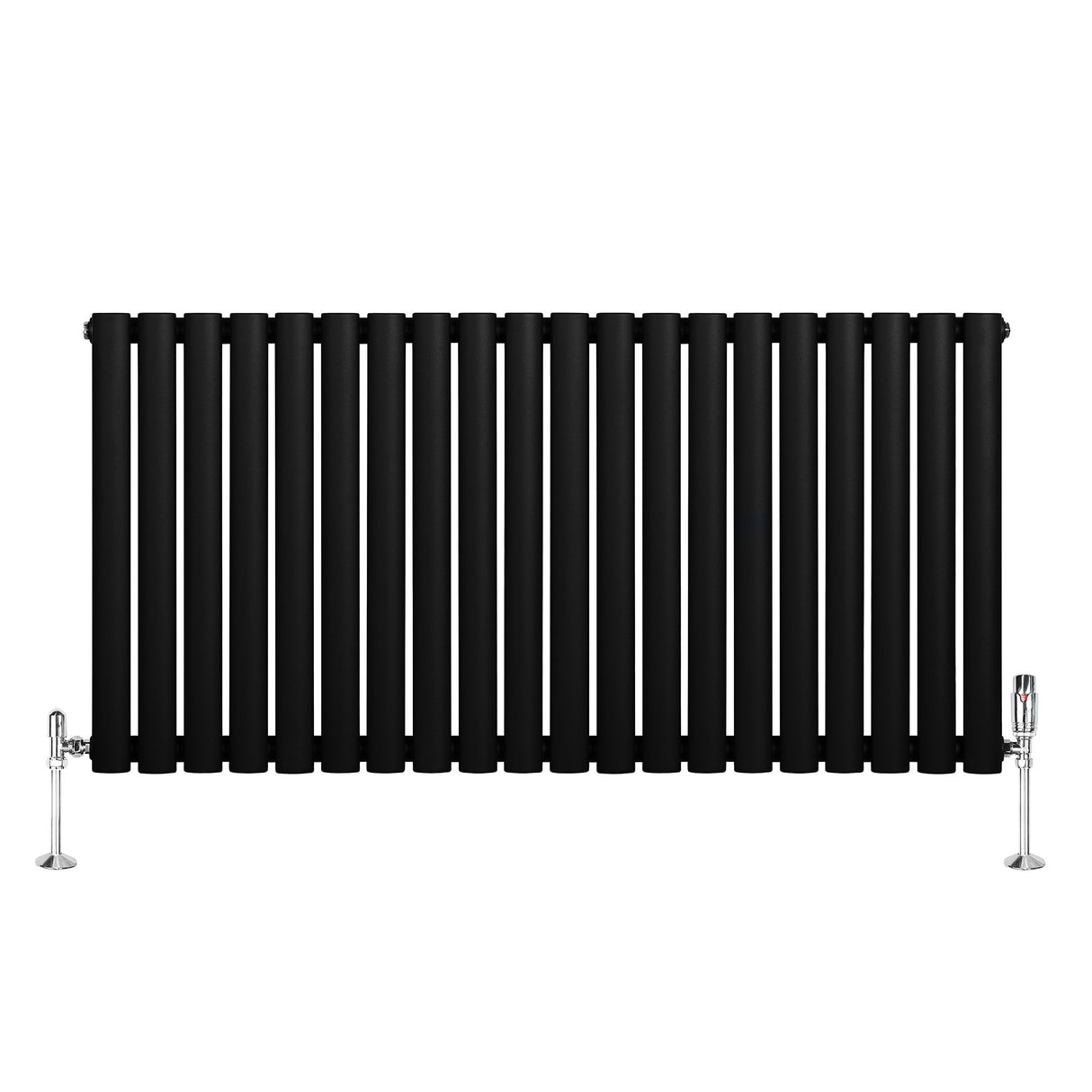 Radiador de columna ovalado negro de 600 mm x 1200 mm con válvulas, diseño moderno y acabado mate, ideal para calefacción eficiente
