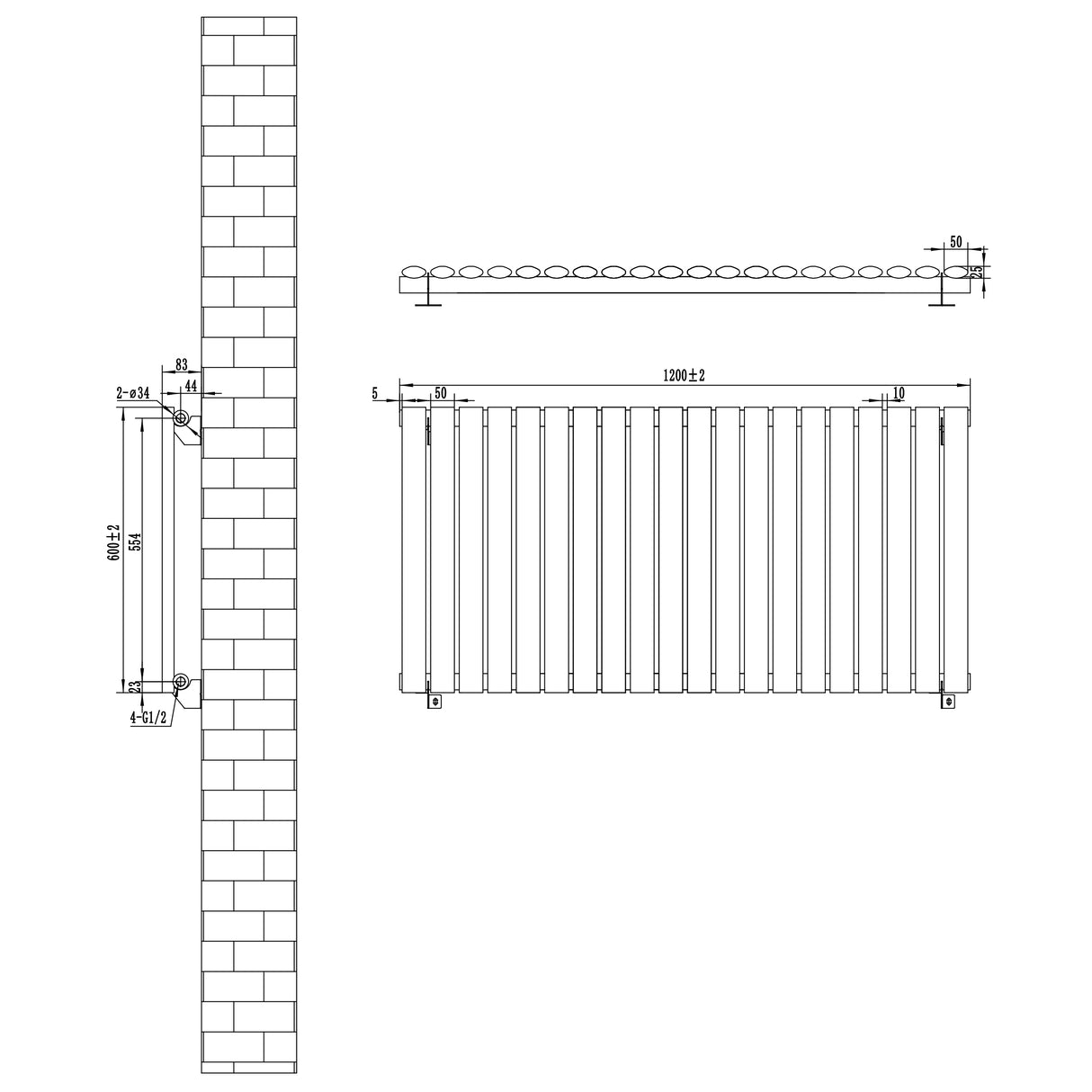 Radiador de columna ovalado blanco de 600 mm x 1200 mm, con válvulas, diseño moderno y acabado liso, ideal para calefacción eficiente