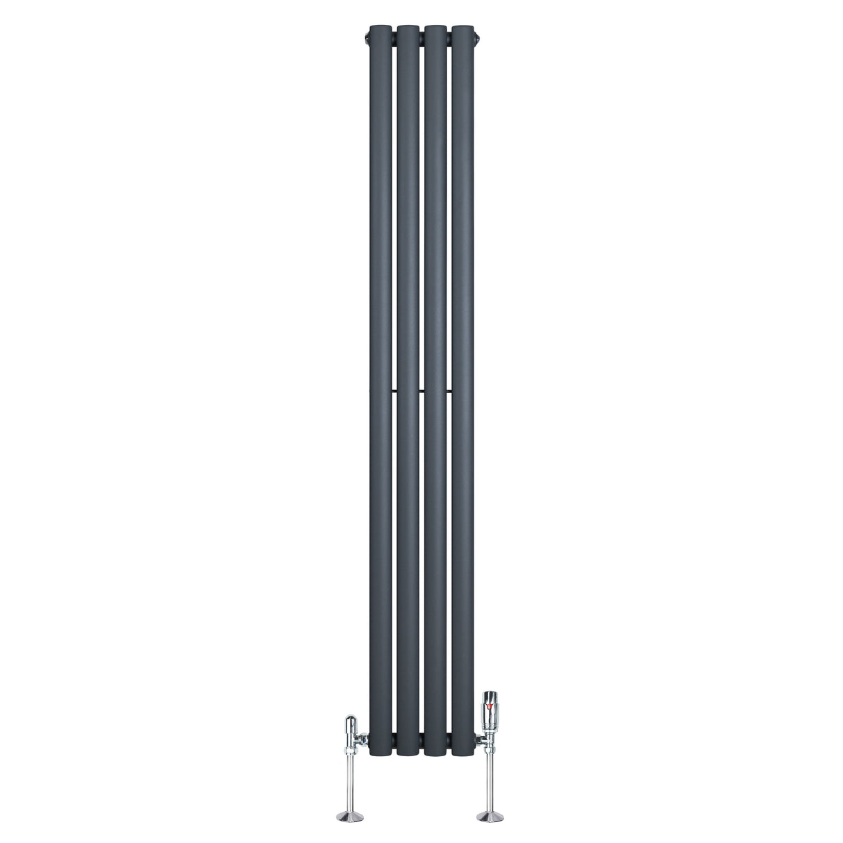 Radiador de columna ovalado en gris antracita, con válvulas, diseño moderno y elegante, ideal para espacios contemporáneos
