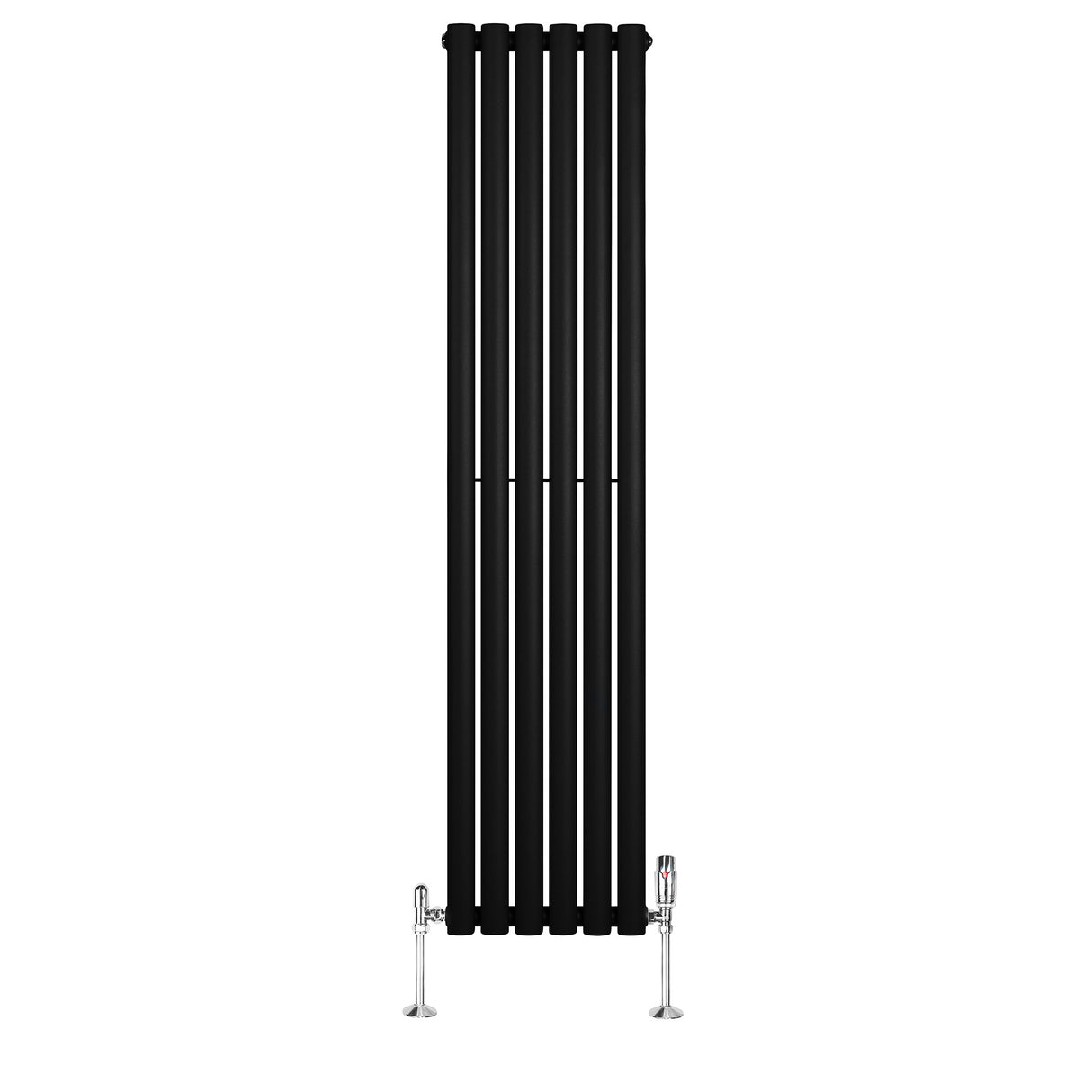 Radiador de columna ovalado negro de 1600 mm x 360 mm, con válvulas, diseño moderno y acabado liso, ideal para espacios elegantes