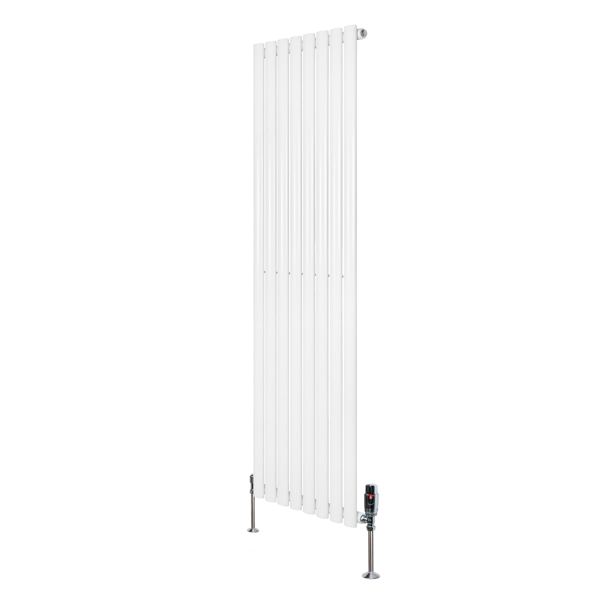 Radiador de columna ovalado blanco de 1600 mm x 480 mm con válvulas, diseño elegante y acabado liso, ideal para calefacción moderna