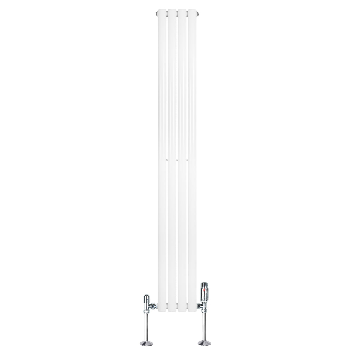 Radiador de columna ovalado blanco de 1800 mm x 240 mm con válvulas cromadas, diseño moderno y superficie lisa y brillante