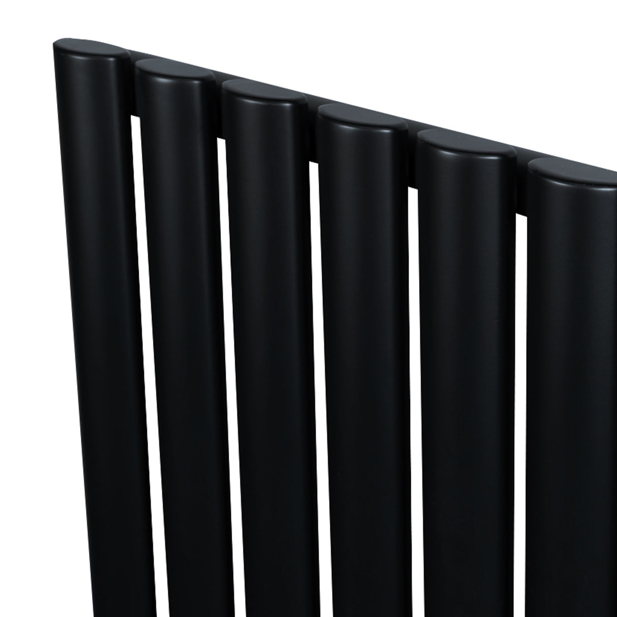 Radiador de columna ovalado negro de 1800 mm x 360 mm, con válvulas, presenta un diseño moderno y elegante con acabado mate