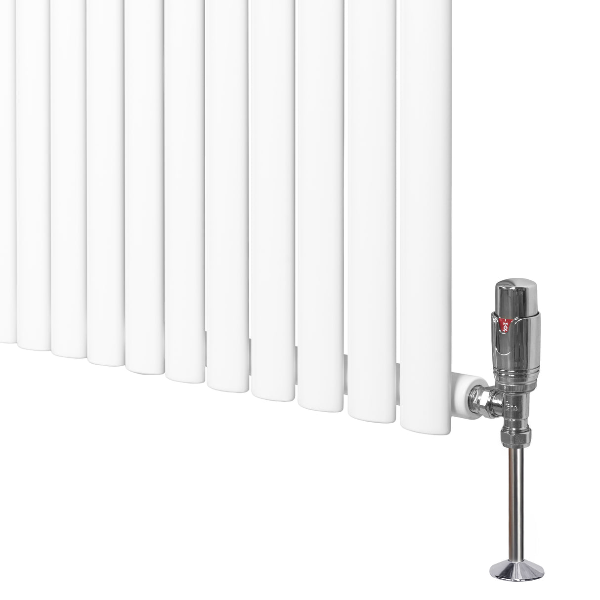 Radiador de columna ovalado blanco de 1800 mm x 480 mm con válvulas, diseño elegante y moderno, ideal para calefacción eficiente