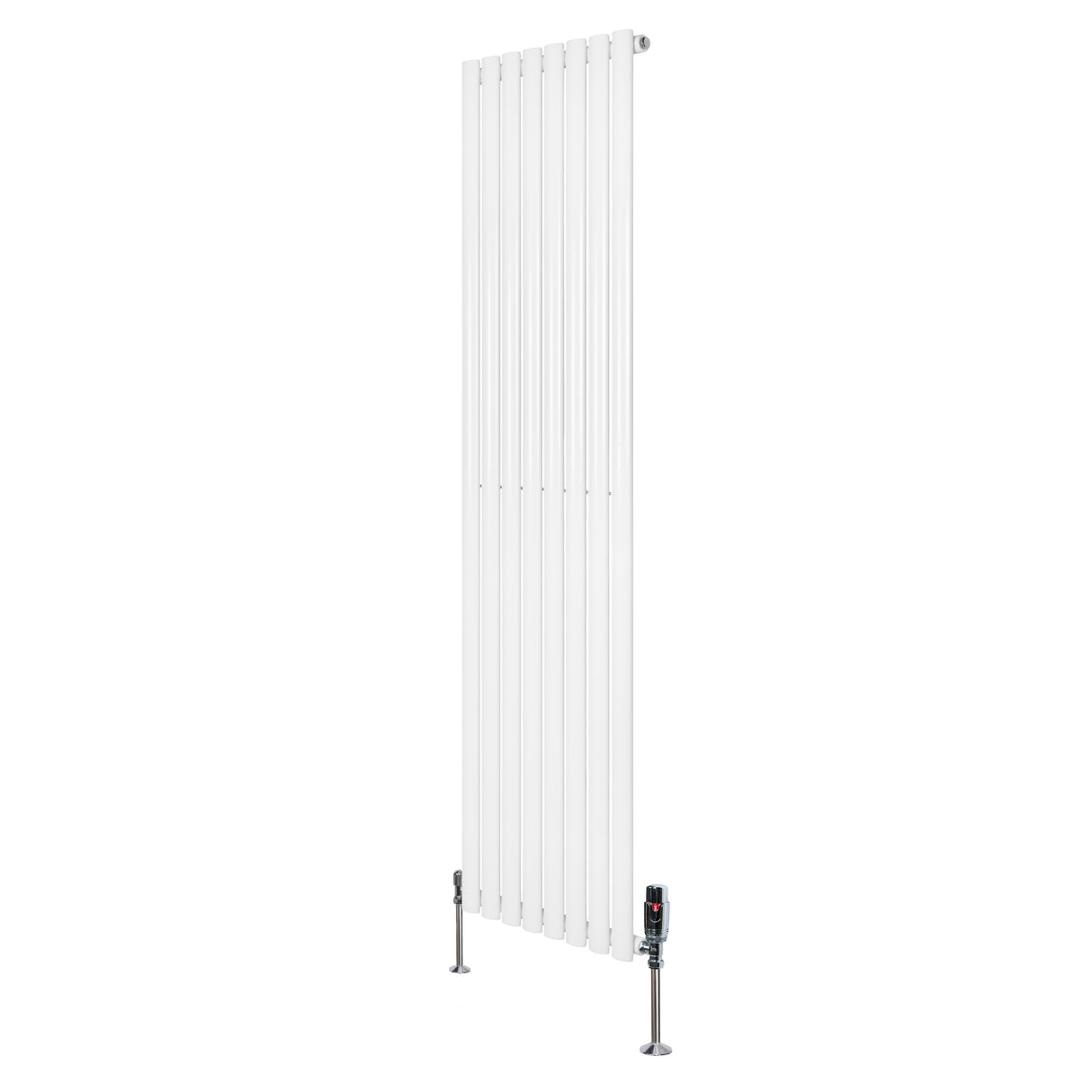 Radiador de columna ovalado blanco de 1800 mm x 480 mm con válvulas, diseño elegante y superficie lisa que complementa cualquier espacio