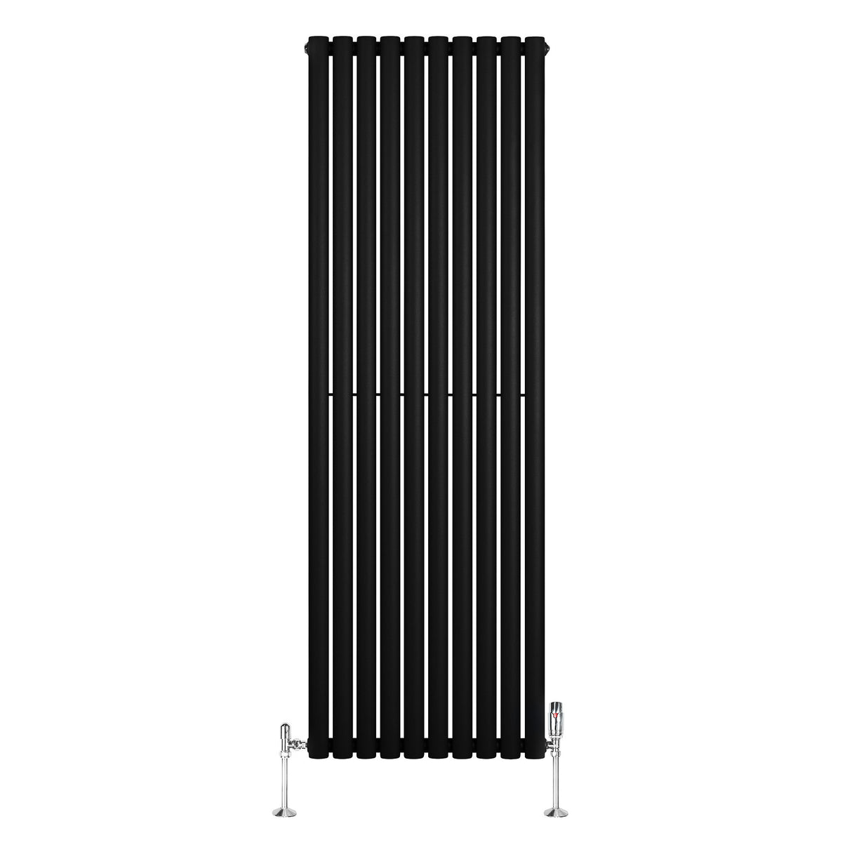 Radiador de columna ovalado negro de 1800 mm x 600 mm con válvulas, diseño elegante y acabado liso, ideal para espacios modernos