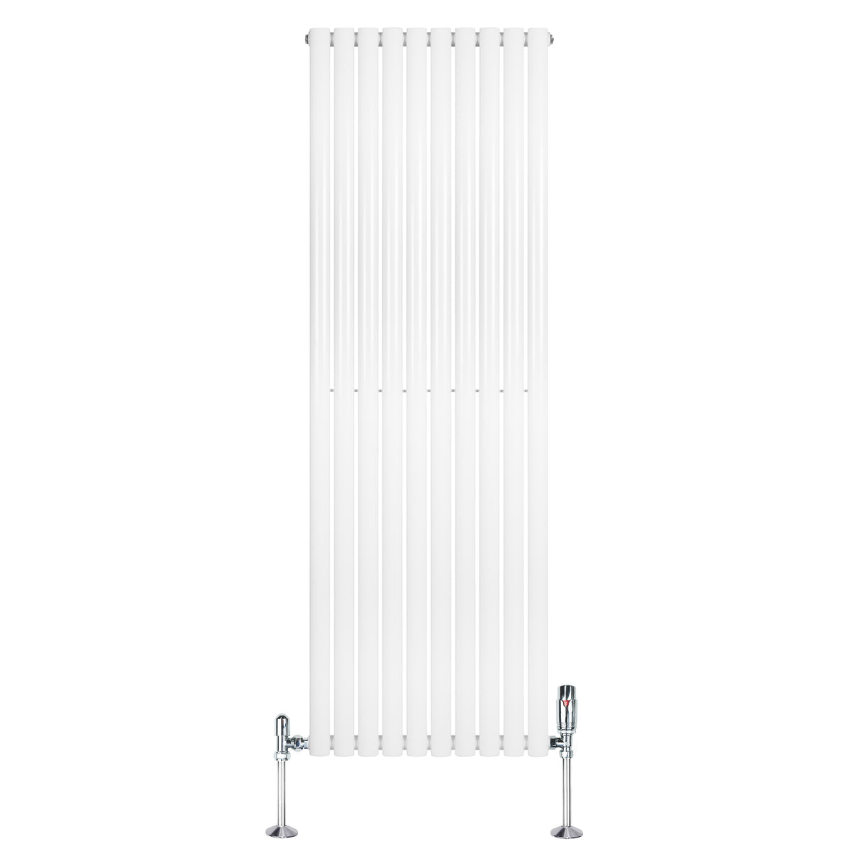 Radiador de columna ovalado blanco de 1800 mm x 600 mm con válvulas, diseño moderno y acabado liso que complementa cualquier espacio