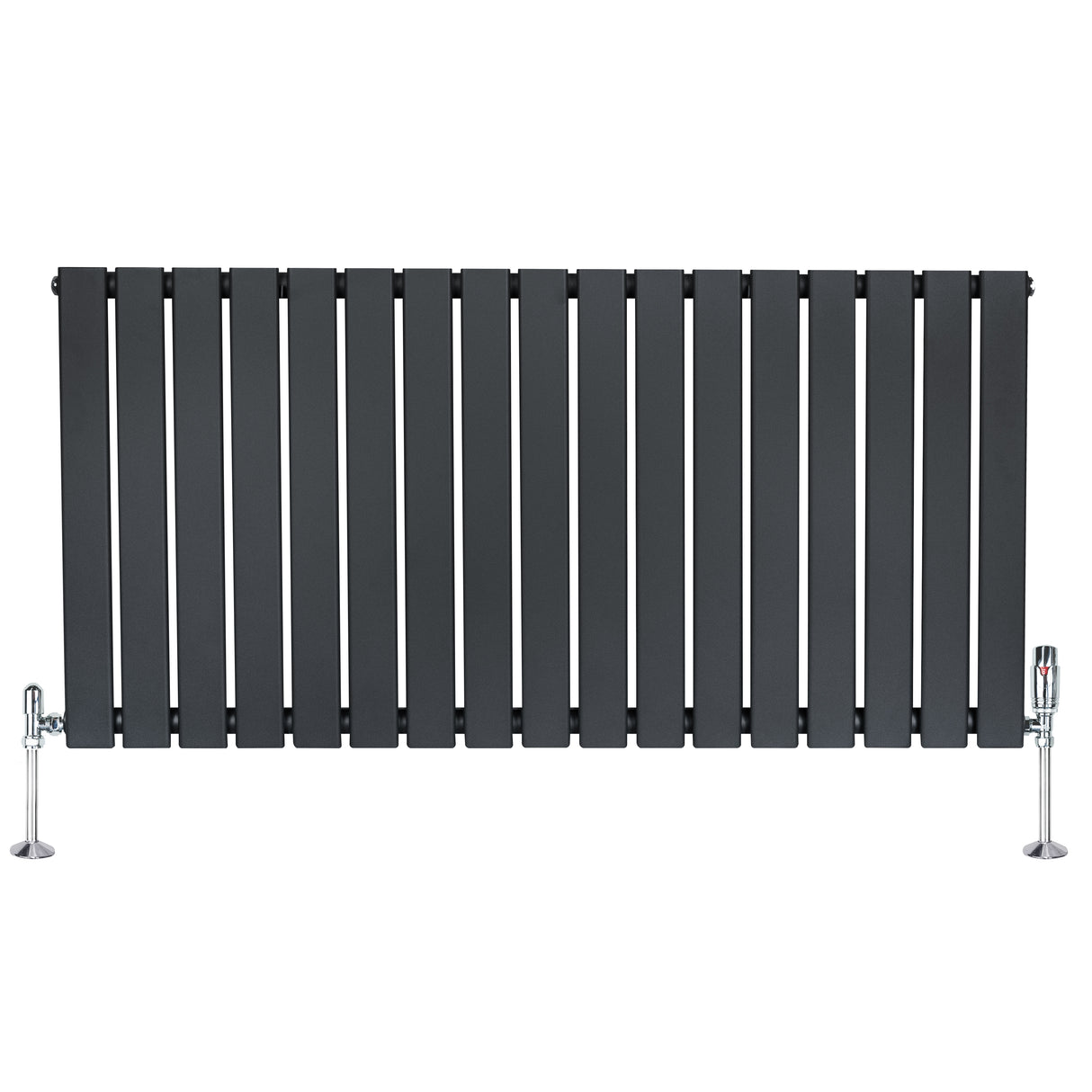 Radiador plano de columna simple en gris antracita, con diseño moderno y válvulas en los extremos, ideal para calefacción eficiente