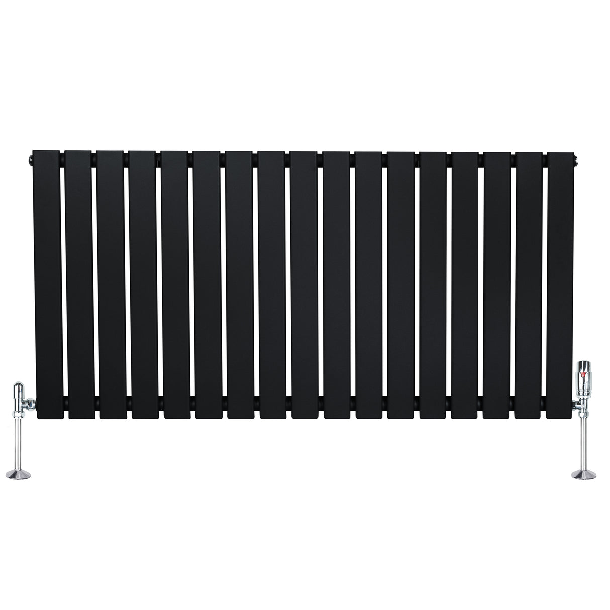 Radiador plano de columna simple negro de 600 x 1190 mm con válvulas, diseño moderno y acabado mate, ideal para calefacción eficiente