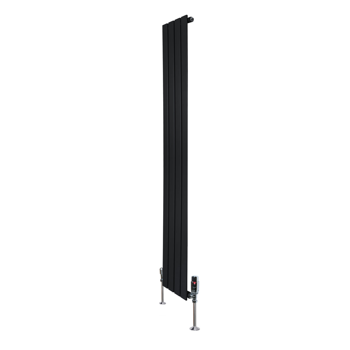 Radiador plano de columna simple negro, 1600 x 280 mm, con válvulas, diseño elegante y moderno, acabado liso y minimalista