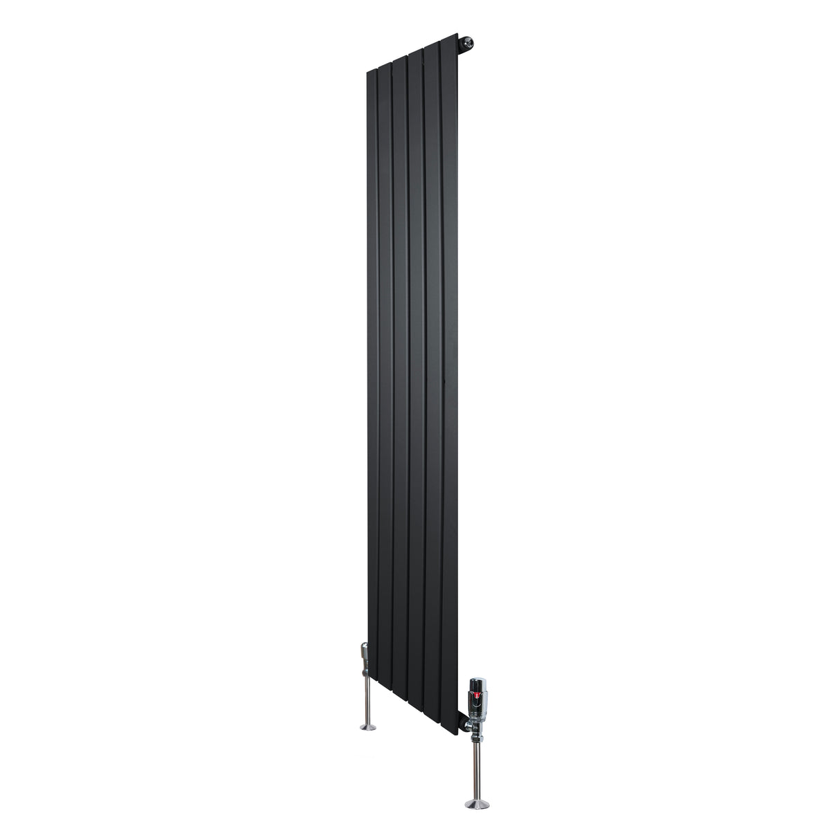 Radiador plano de columna simple en color negro, dimensiones 1600 x 420 mm, con válvulas y diseño moderno y elegante