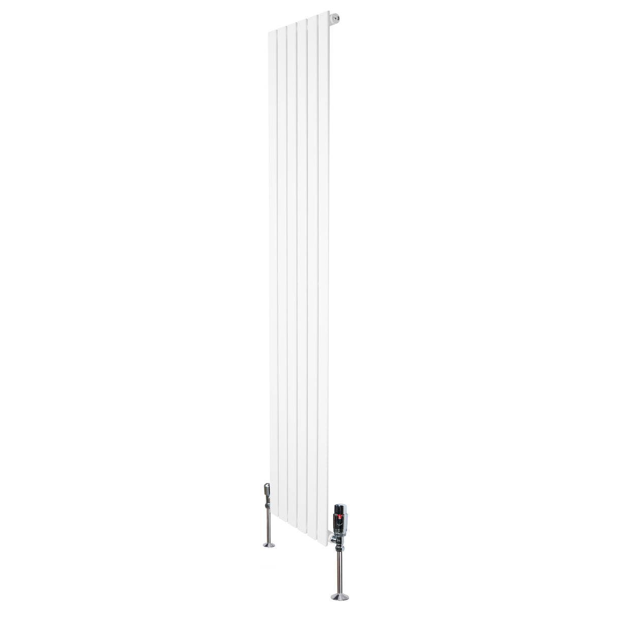 Radiador plano de columna simple en color blanco, con válvulas, dimensiones 1800 mm x 420 mm, diseño moderno y elegante