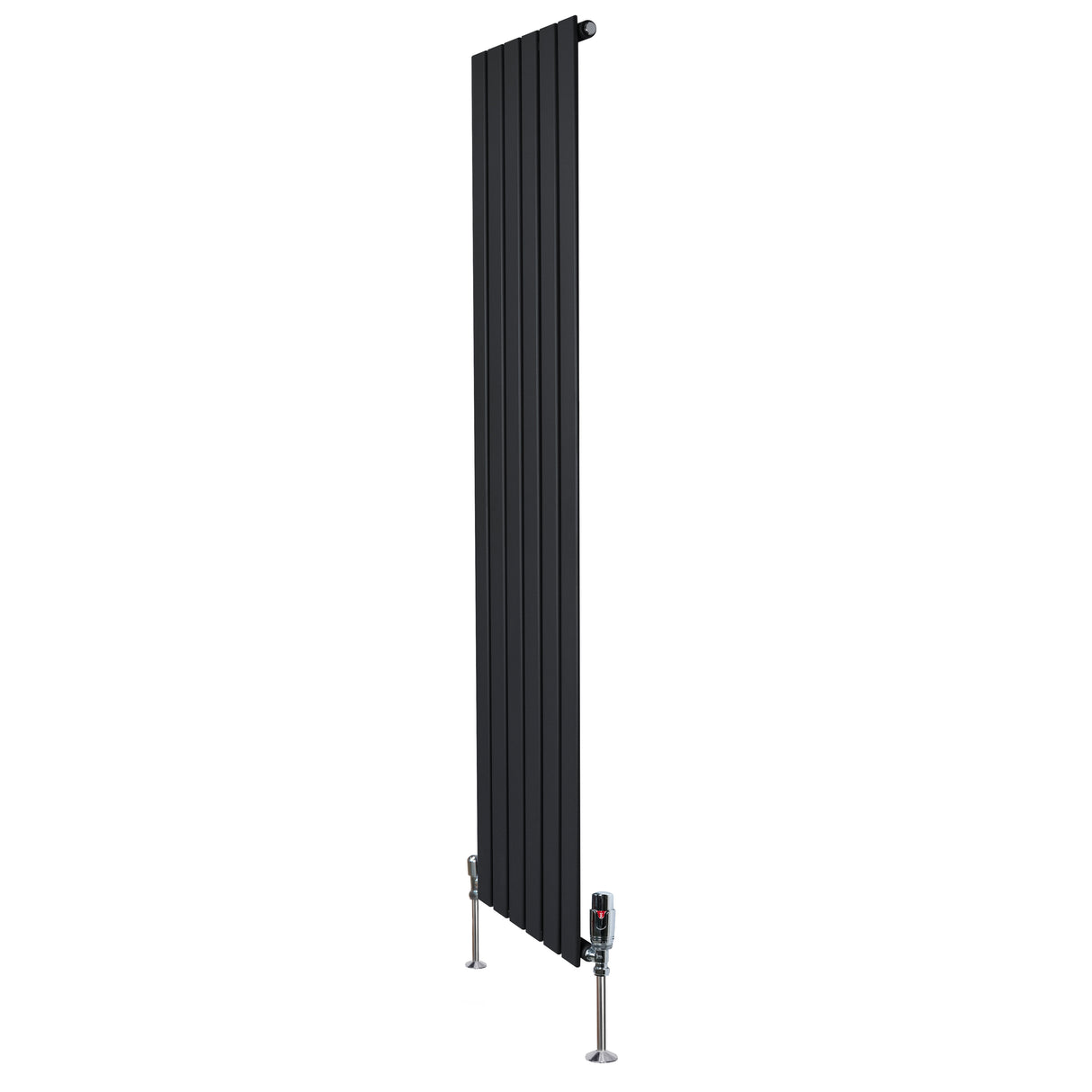 Radiador plano de columna simple negro de 1800 mm x 420 mm, con válvulas, diseño moderno y acabado liso y elegante