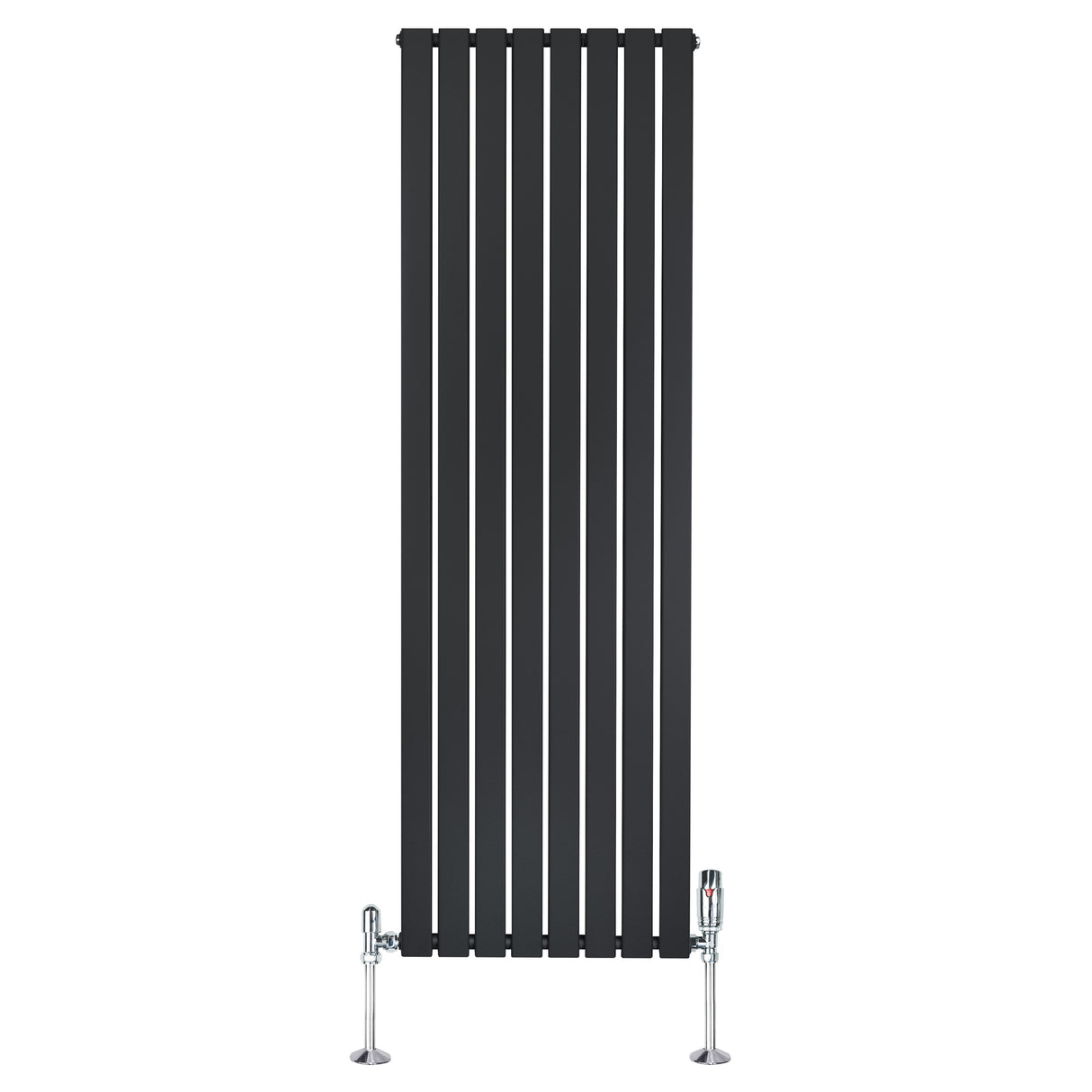 Radiador plano de columna simple negro de 1800 mm x 560 mm con válvulas, diseño moderno y acabado liso, ideal para espacios elegantes