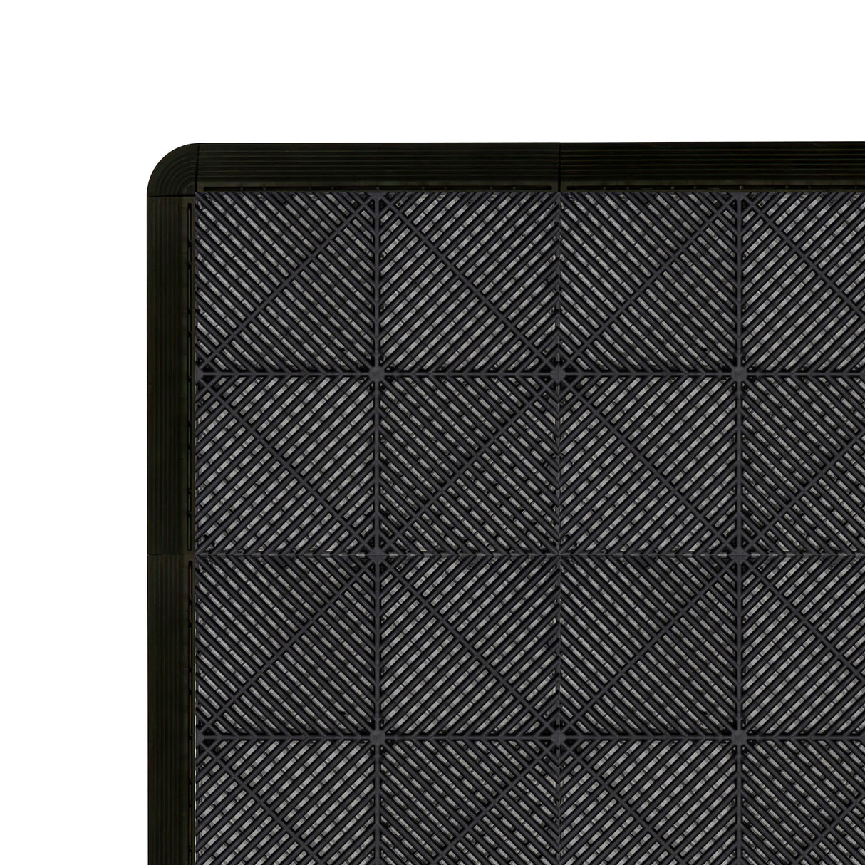 Baldosas de polipropileno negras con canales de ventilación, diseño texturizado en forma de diamante y bordes reforzados