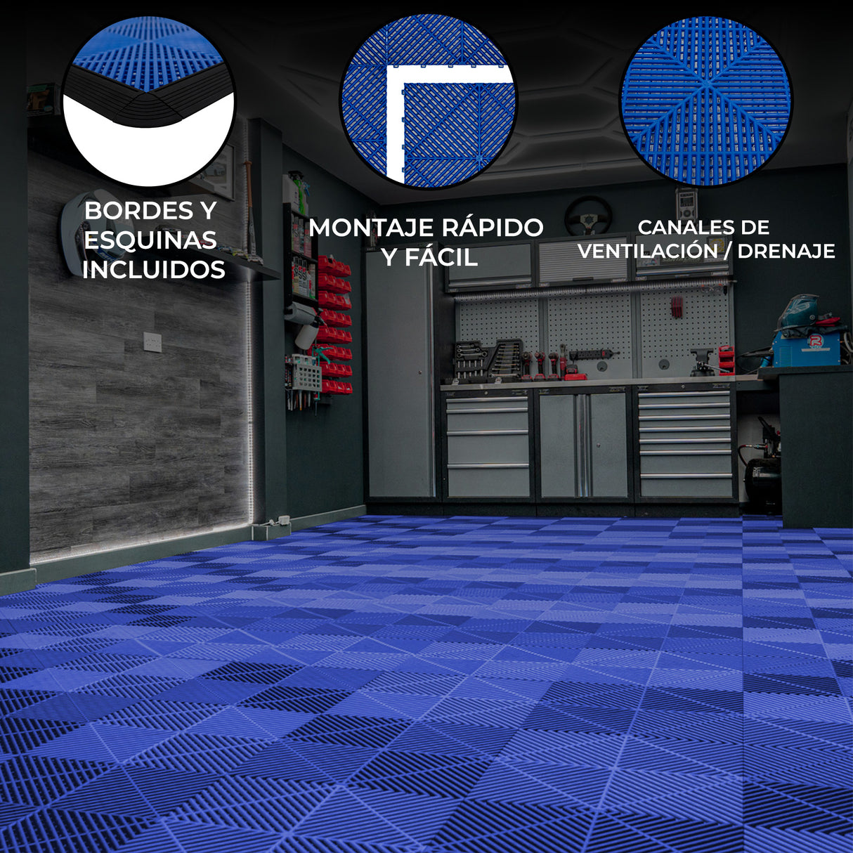 Baldosas Polipropileno con canales de ventilación (120un) y Bordes - Azul