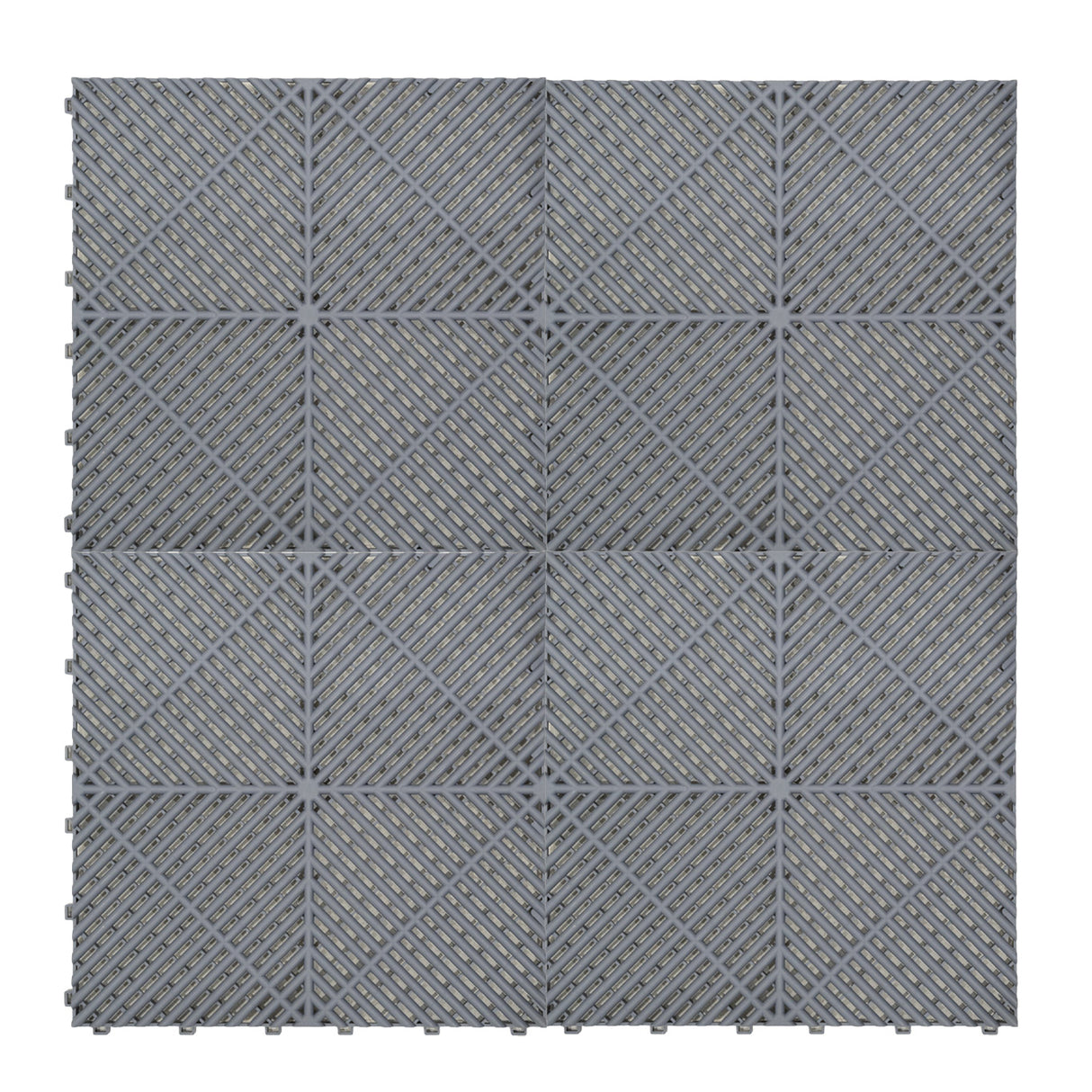 Baldosas de polipropileno gris con canales de ventilación, diseño cuadrado y textura antideslizante, ideales para exteriores