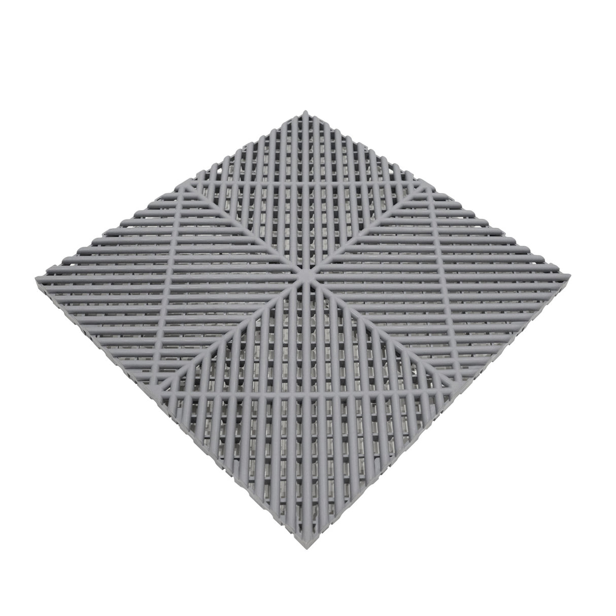 Baldosa de polipropileno gris con canales de ventilación, diseño cuadrado y textura antideslizante, ideal para exteriores