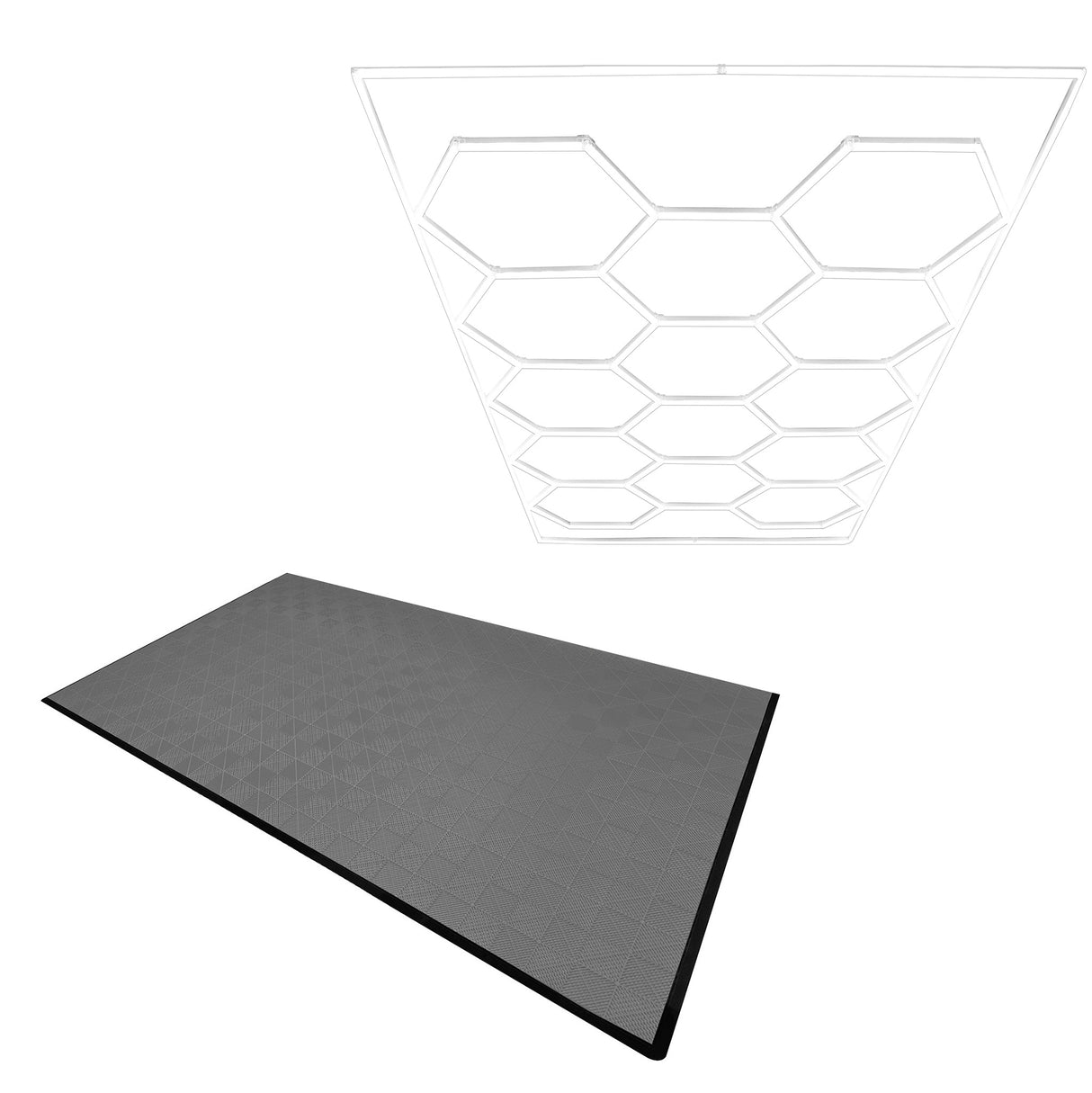 Baldosas Polipropileno (120un) y Bordes - Gris + Luz LED Hexagonal de Techo