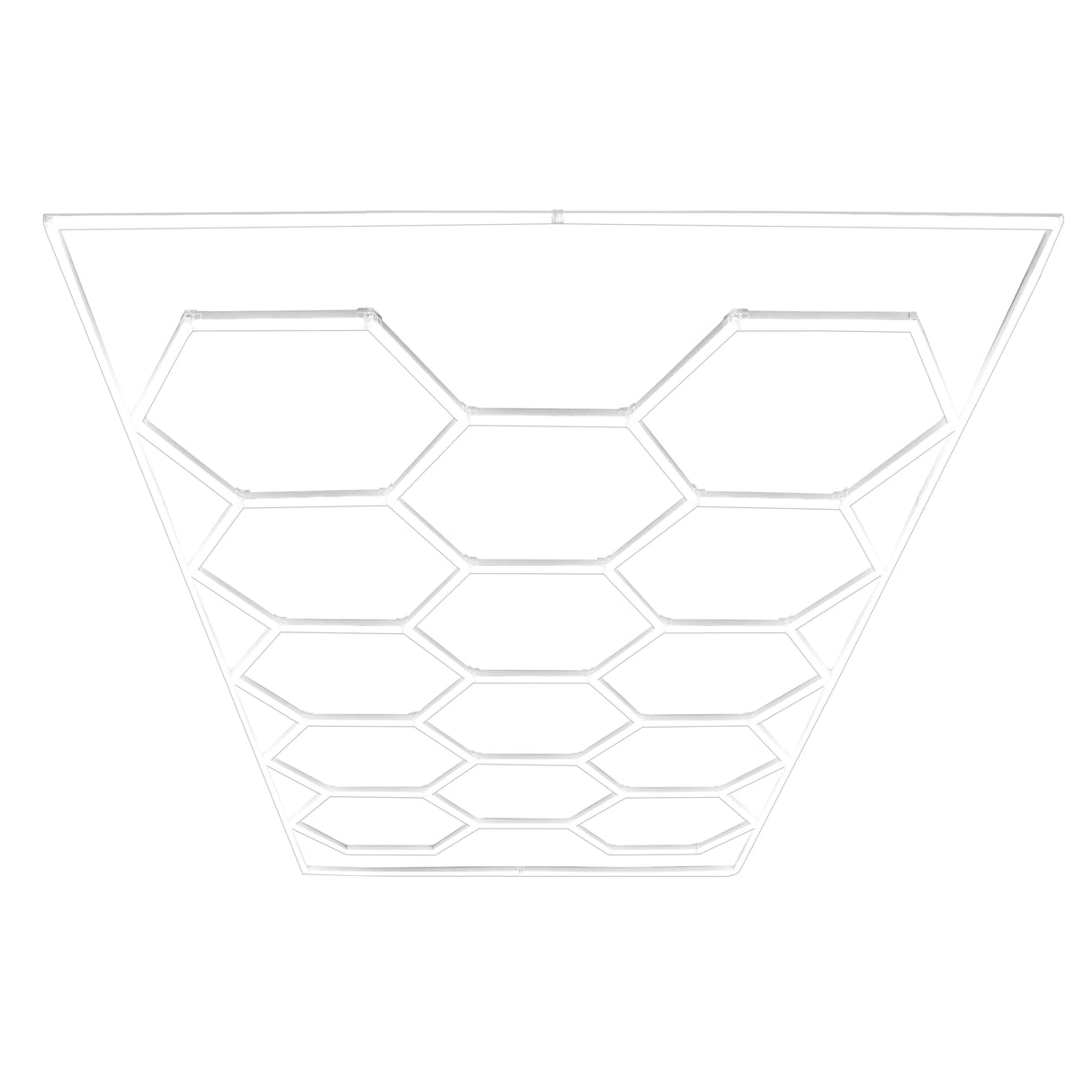 Baldosas hexagonales de polipropileno azul con bordes, iluminadas por luz LED, creando un diseño moderno y atractivo para techos