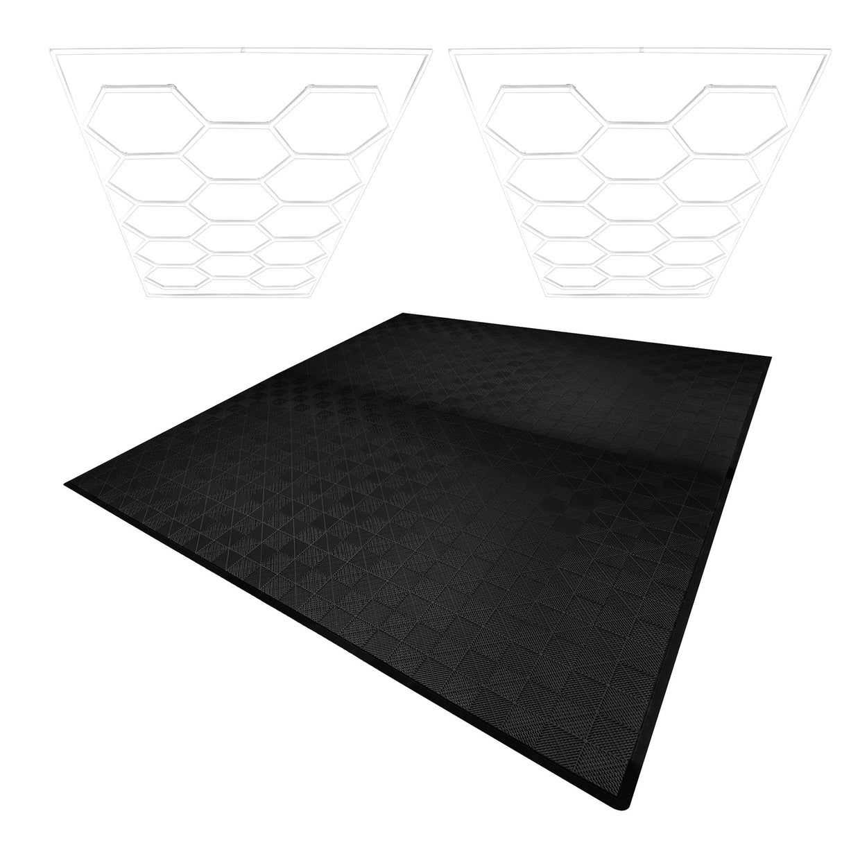 Baldosas Polipropileno (225un) y Bordes - Negro + Luz LED Hexagonal de Techo (x2)