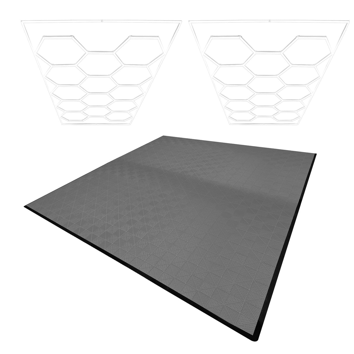 Baldosas Polipropileno (225un) y Bordes - Gris + Luz LED Hexagonal de Techo (x2)