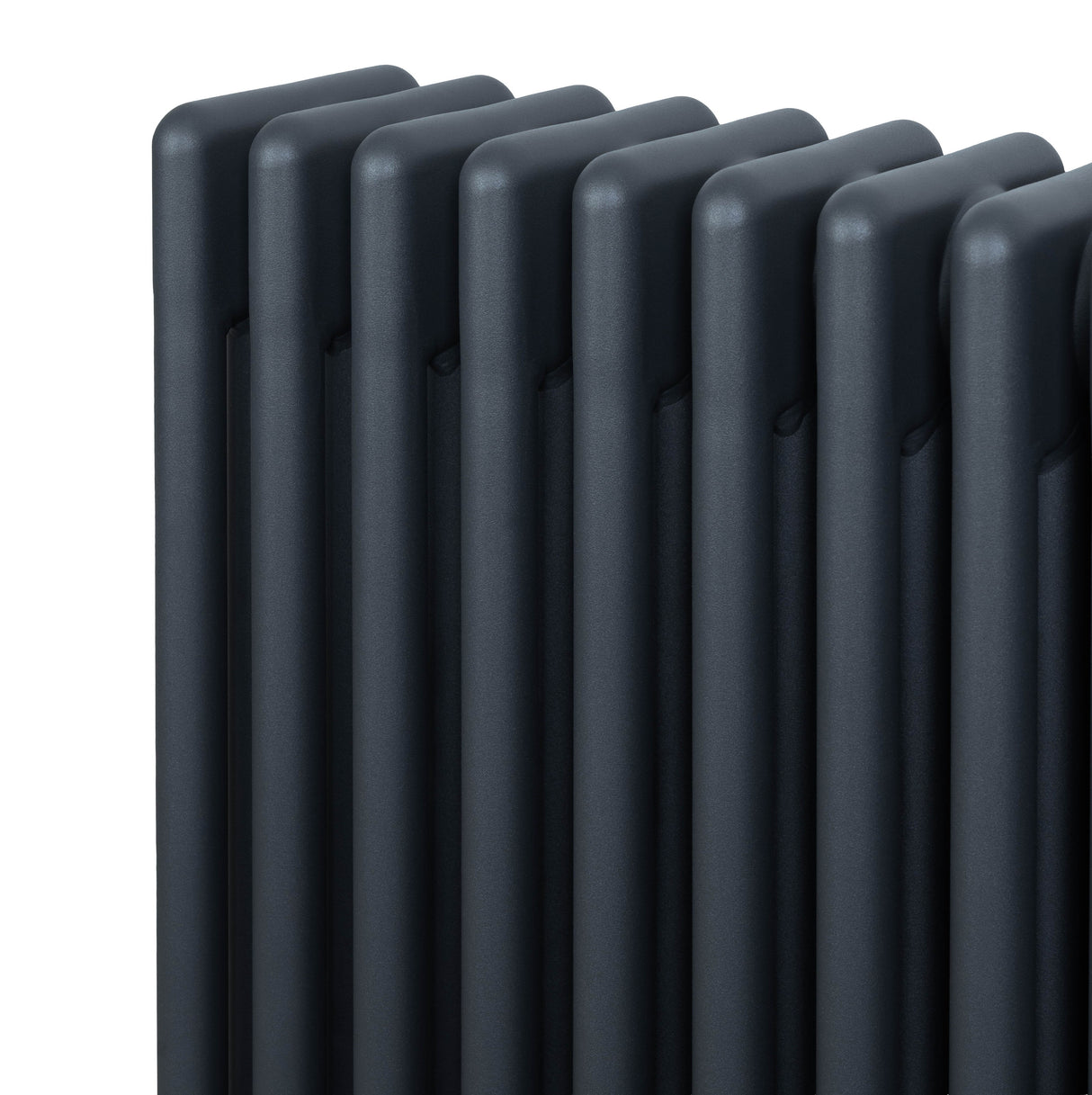 Radiador tradicional de 4 columnas en gris antracita, con un acabado liso y moderno, ideal para calefacción eficiente y elegante