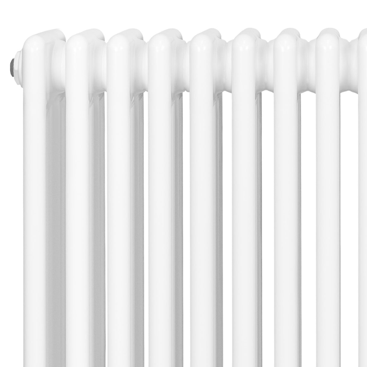 Radiador tradicional de 4 columnas, color blanco brillante, con un diseño elegante y acabado liso, ideal para calefacción eficiente