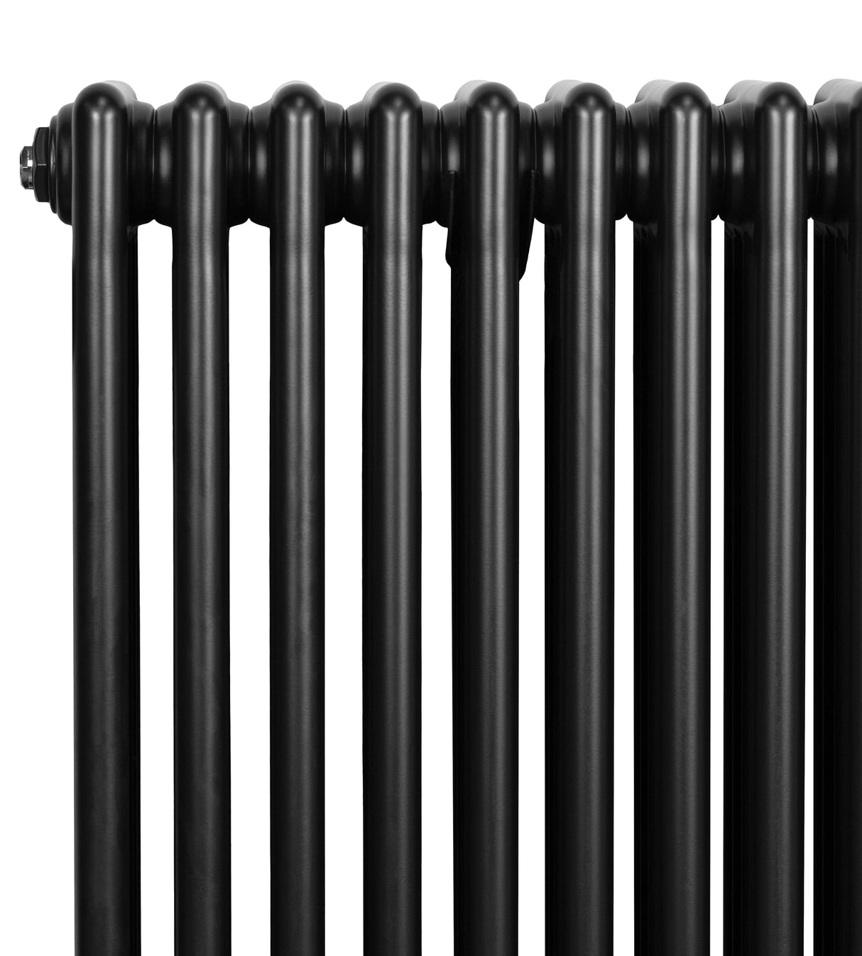 Radiador tradicional de 4 columnas en color negro, con un acabado brillante y textura lisa, ideal para calefacción eficiente
