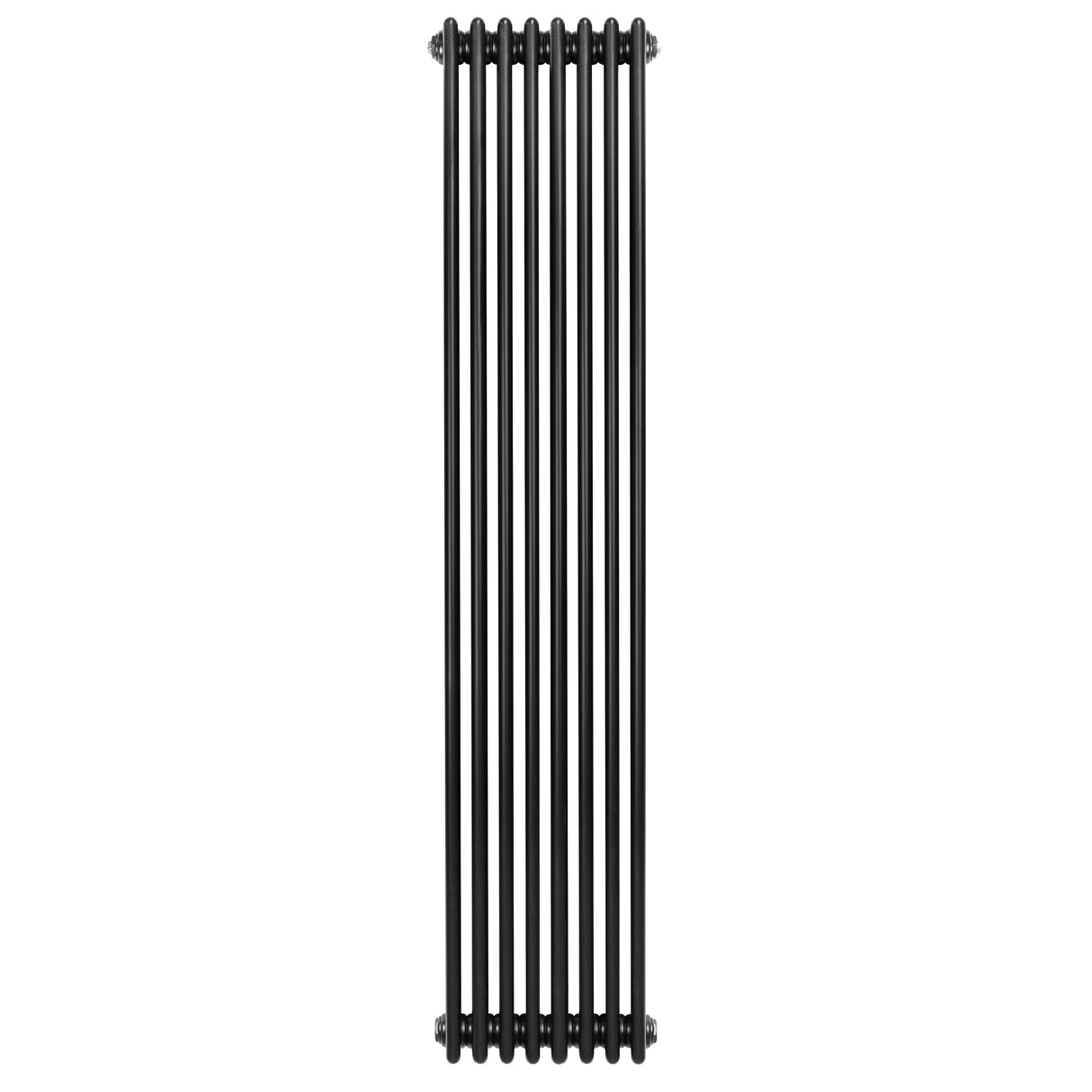 Radiador tradicional de 4 columnas en color negro, con un diseño vertical y acabado liso, ideal para espacios modernos y elegantes