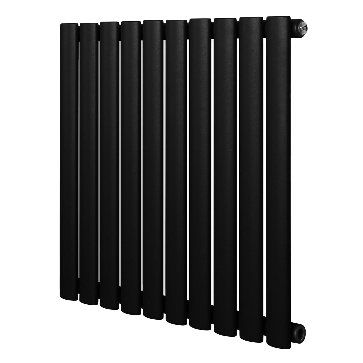 Radiador de columna ovalado negro de 600 mm x 600 mm, con acabado mate y diseño moderno, ideal para calefacción eficiente