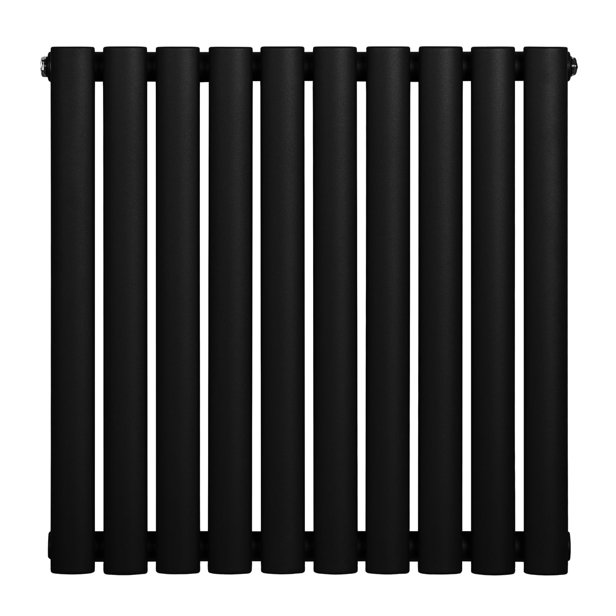 Radiador de columna ovalado negro de 600 mm x 600 mm, con acabado mate y diseño moderno de tubos verticales y textura suave