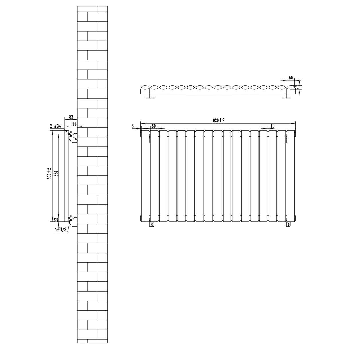 Radiador de columna ovalado negro de 600 mm x 1020 mm, con diseño elegante y líneas suaves, ideal para calefacción eficiente