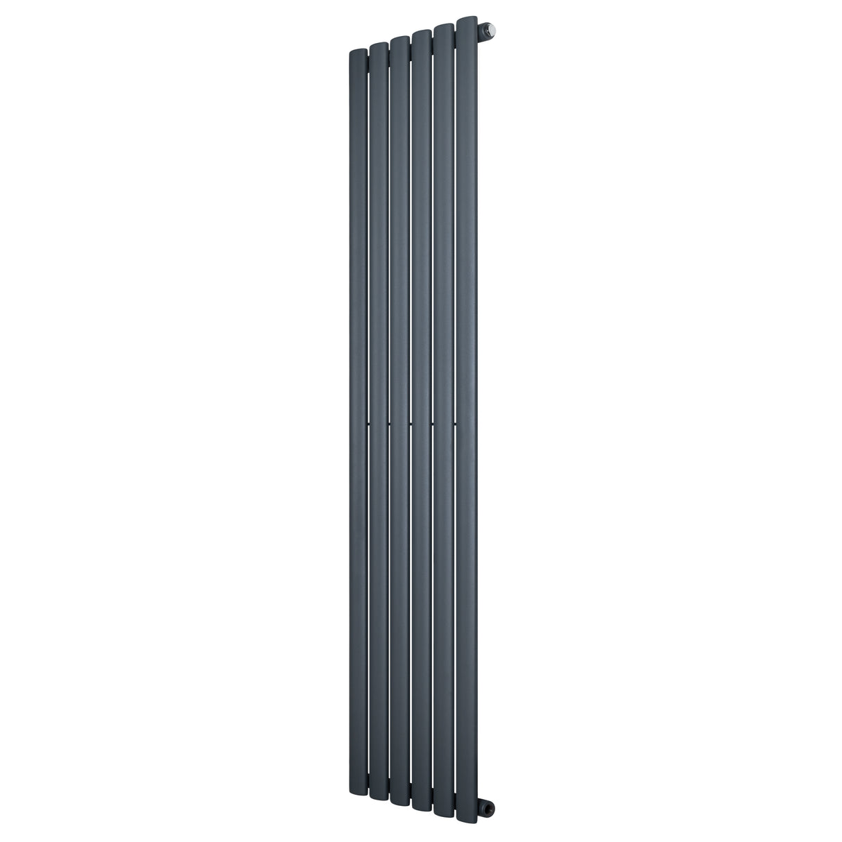 Radiador de columna ovalado en gris antracita, con un diseño elegante y moderno, mide 1600 mm de alto y 360 mm de ancho