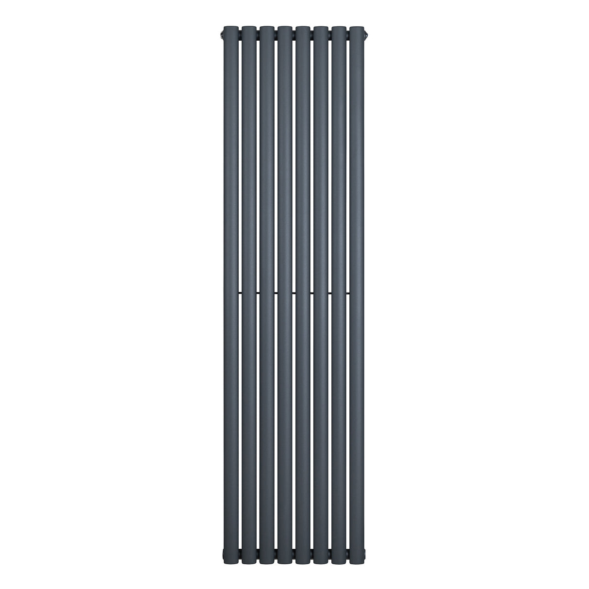 Radiador de columna ovalado en gris antracita, con diseño vertical y acabado liso, mide 1800 mm de alto y 480 mm de ancho