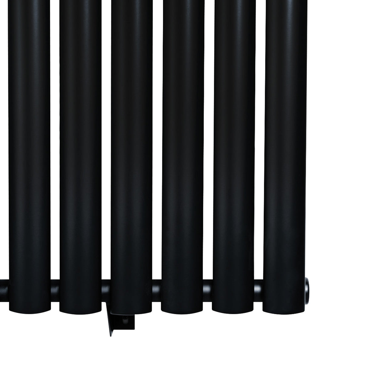Radiador de columna simple ovalado en color negro, con diseño elegante y acabado mate, mide 1800 mm x 480 mm
